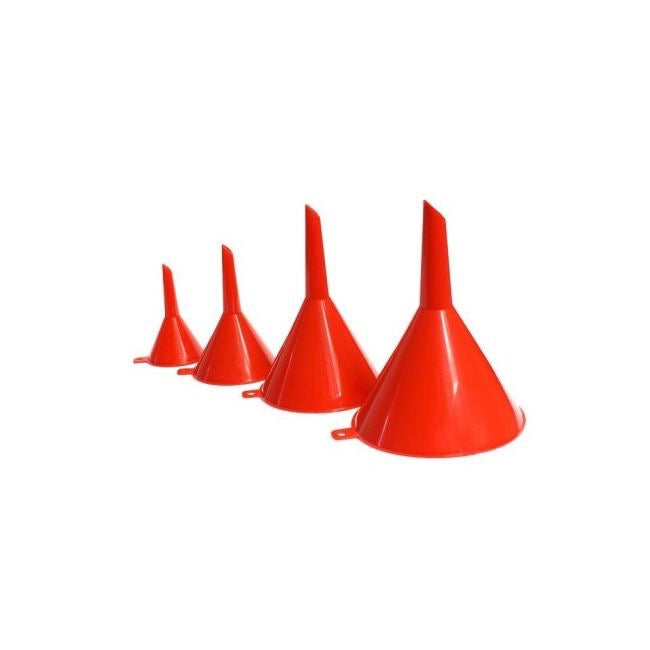 Set de pâlnii universale pentru combustibil, ulei, apă etc. Patru dimensiuni diferite de pâlnii din plastic rezistent.